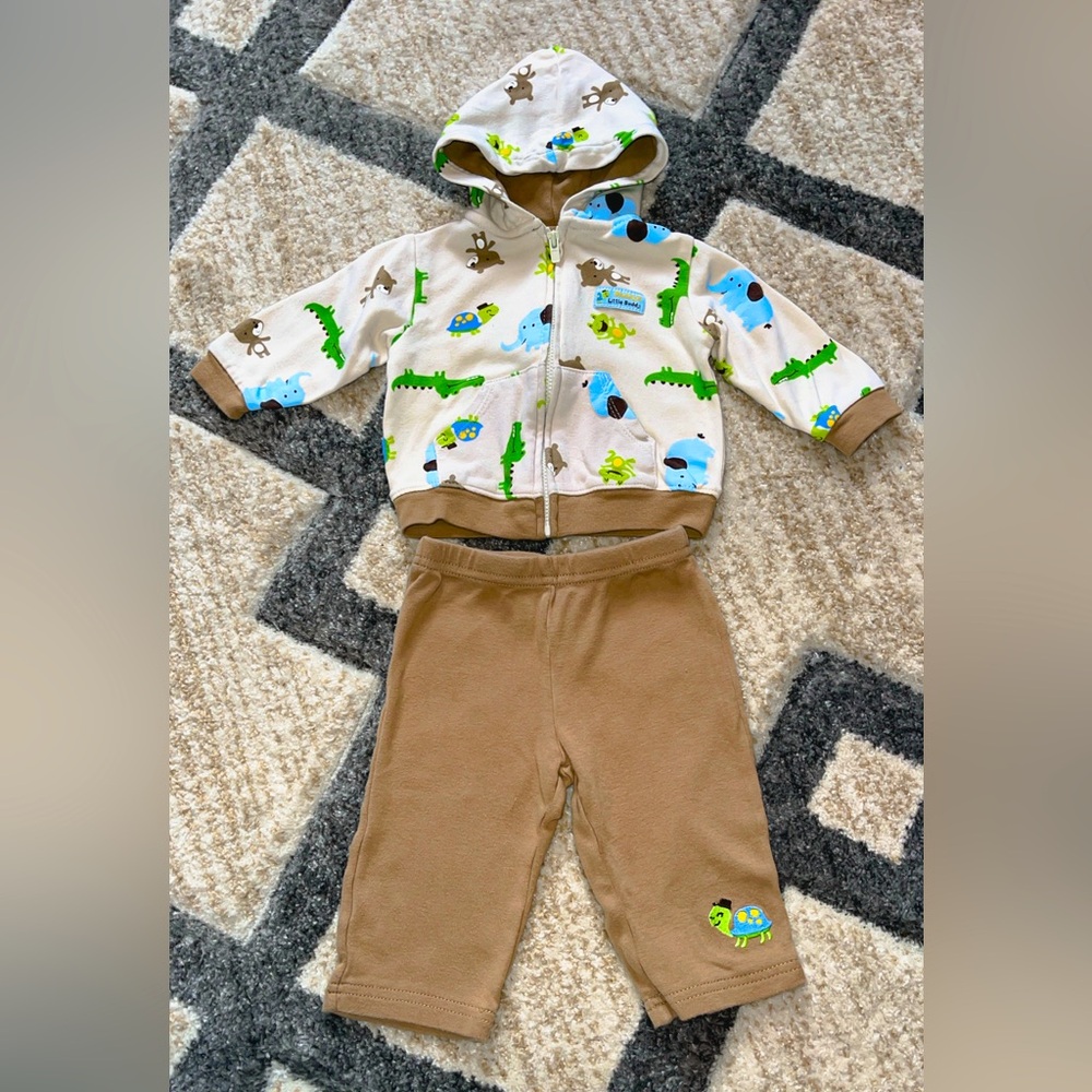 Boys 3-6m child of mine Carter’s outfit jacket with hood animals embroidered